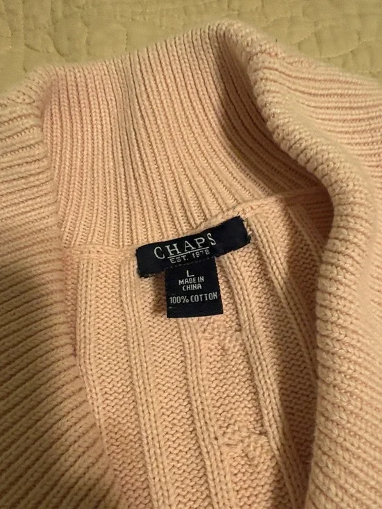 Chaps Light Pink Cable Knit Shawl Collar Sweater - Picture 2 of 3